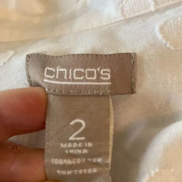 Chicos White Polka Dot embroidered on white background Button-Up Shirt (2) - Picture 11 of 13